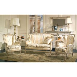 Luxury Solid Teak <b>Wood</b> <b>Sofa</b> Set French Neoclassical Silk Damask Carved Settee Couch 2 Armchairs Side Tables Living Furniture - Product Image 1