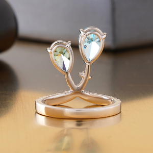Vivid Blue Green Pear Cut Lab Grown Diamond <b>Ring</b> 14K <b>Gold</b> Rare Color Statement Fashionable Jewelry - Product Image 4