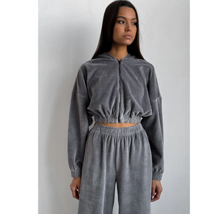 High Quality Customized Casual Comfort Vintage Zipper <b>Women</b> Sweatshirt <b>Set</b> Sports Slim Fit Tops Coat Fashion <b>Women</b> Casual Suit - Product Image 3