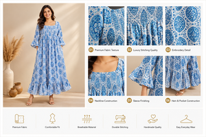 Vestido Maxi de Algodón con Estampado a Mano de Jaipur, India, Vestido Largo Floral Tradicional Hecho a Mano, Prenda de Verano Transpirable Hecha por Artesanos - Product Image 3