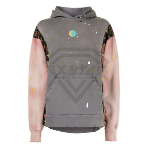 เสื้อฮู้ดดี้ผู้ชายสไตล์วินเทจ ผลิตตามสั่ง ลายเพ้นท์แบบดิสเทรส ผ้าฟลีซ สตรีทแวร์ ทรงโอเวอร์ไซส์ ไหล่ตก หนานุ่ม - Product Image 1