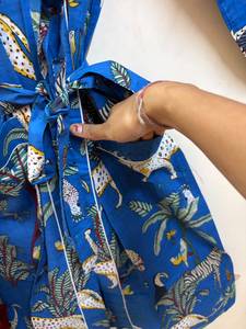 Bata Kimono de Algodón con Estampado Floral para Mujer, Ligera, Cuello en V, Cierre con Cordón, Largo hasta el Tobillo, Manga 3/4, Transpirable, de Lujo - Product Image 5