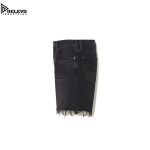 Shorts en jean noir respirant de haute qualité, style streetwear, délavé, déchiré, à cinq poches, taille haute, avec bords effilochés - Product Image 3