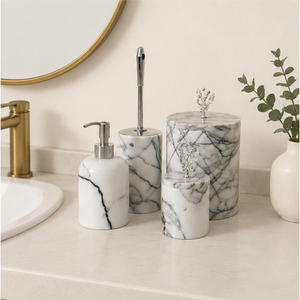 Ensemble d'accessoires de salle de bain 4 pièces en marbre blanc, distributeur de savon moderne et pots de toilette pour hôtels et décoration intérieure – Approvisionnement direct usine - Product Image 2
