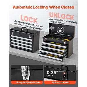 20.5-inch Portable Metal <b>Tool</b> <b>Box</b> with 4 Ball Bearing Slide Drawers <b>Small</b> <b>Tool</b> Chest Liners for Storage and Organization - Product Image 2