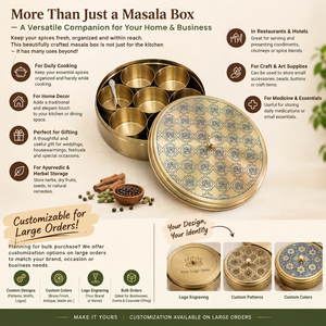Boîte de rangement à épices en laiton gravée par un designer, Masala Dabba avec cuillère pour hôtel, restaurant, cuisine, conteneur de rangement - Product Image 4