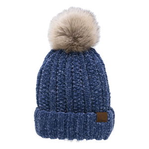 Gorro de Punto Unisex con Pompón de Piel, Color Sólido, Cálido para Invierno, Estilo Casual para Adultos, Marrón - Product Image 2