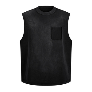 Chaleco de Punto de Manga Larga para Hombre, Cuello Redondo, Color Sólido, Corte Regular Informal, Transpirable, Diseño Personalizable, con Bolsillo - Product Image 1