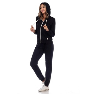 Survêtement 2 pièces pour femmes, ensemble éponge française à capuche et fermeture éclair, vêtement en polyester avec poches latérales, bon marché, vente en gros - Product Image 3