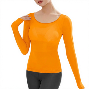 เสื้อโยคะแขนยาวสำหรับผู้หญิง ระบายอากาศได้ดี น้ำหนักเบา สีพื้น ผ้ายืดสแปนเด็กซ์ ไนลอน เป็นมิตรกับสิ่งแวดล้อม แห้งเร็ว มีโลโก้ด้านหน้า กระชับพอดีตัว - Product Image 2