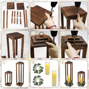 Juego de Portavelas de Madera Rústico, Farol Decorativo Alto Estilo Granja para Centro de Mesa de Boda y Decoración del Hogar - Product Image 4