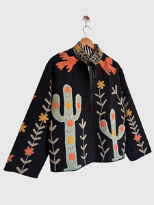 เสื้อแจ็คเก็ตถักสำหรับผู้หญิงไซส์ใหญ่ คอปกแบบผ้าคลุมไหล่ แขนยาว ลายปักลายกระบองเพชร สำหรับใส่ในฤดูใบไม้ร่วง - Product Image 4