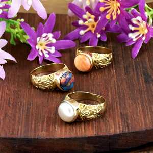 Anillo de Perlas y Turquesa Oyster Hecho a Mano con Banda Floral de Oro Vermeil de 18k y Plata de Ley 925, Joyería Fina Estilo Boho - Product Image 2