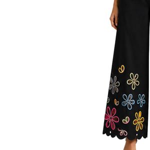 Pantalones Palazzo Negros de Pierna Ancha con Bordado Floral para Mujer, Cintura Alta, Algodón, Casuales, Personalizados OEM - Product Image 2