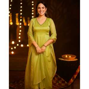 Ensemble de robe Anarkali en mousseline de soie verte MAYA PISTA, taille XS, pour la saison printanière - Product Image 5