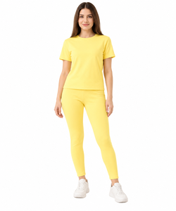 Conjunto Deportivo Amarillo para Mujer, Camiseta de Manga Corta, Leggings de Cintura Alta, Ropa Deportiva Elástica para Entrenamiento - Product Image 2