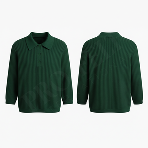 Polo en polyester de qualité supérieure, doux et côtelé, avec col boutonné, confortable et élégant, à manches longues, pour homme, décontracté - Product Image 2