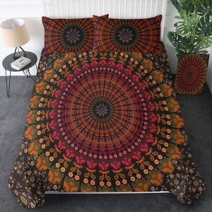 3pcs Red Bohemian Mandala Duvet Cover <b>Set</b> Vintage <b>Bedspread</b> with 2 Pillowcases - Product Image 1