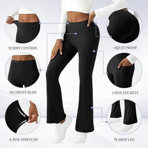 Non-See-Through Women's High Waist <b>Flared</b> Legs Fitness <b>Leggings</b> | Premium Quality Lightweight Spandex/Nylon Breathable Full Yoga - Product Image 3
