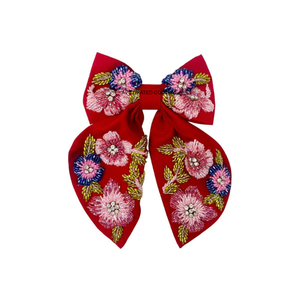 Barrette à cheveux florale brodée rouge, faite à la main, accessoire de mode pour femme, idéal pour les fêtes, broderie perlée personnalisée, emballage carton - Product Image 5