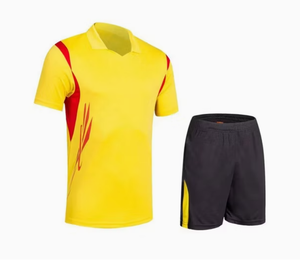 Yellow Red Short Sleeve Turn Down Collar Moisture Wicking Polyester Tennis Uniform Set for Adults - Product Image 1