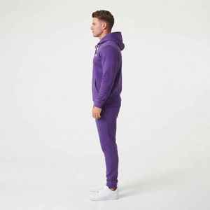 <b>Men's</b> <b>Purple</b> Hooded Tracksuit Solid Color Casual Regular Fit Full Length Drawstring Pocket 100% Cotton Autumn Wear - Product Image 6