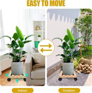 Support à plantes en bois avec roulettes, chariot à plantes carré roulant pour pots d'intérieur et d'extérieur, support à plantes en bois pour salon et balcon - Product Image 2