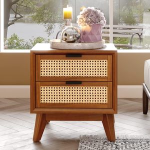 Solid Sheesham Wood Bedside <b>Table</b> Fully Assembled-Mid Century Modern Wooden Nightstand <b>Side</b> End <b>Table</b> with 2 <b>Drawers</b> - Product Image 3