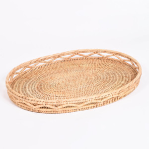Oval rattan serving tray handwoven storage trays tabletop centerpiece cheapest price for sale - Product Image 1