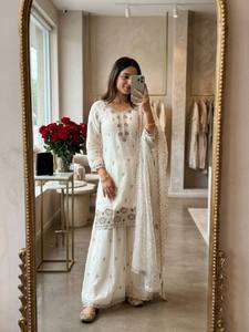 Launching New Design Trending Satin Silk Top Palazzo dupatta Reddy To Wear Look Designs - Product Image 3