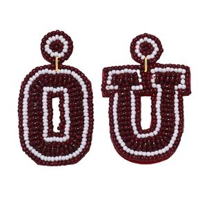 Haute Qualité À La Main Perlé Broderie Oklahoma Université Boucle D'oreille Exclusif Élégant Élégant À La Mode Fantaisie Premium De L'Inde - Product Image 1