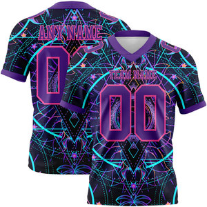 Camiseta de Fútbol Americano Sublimada Personalizada en Morado y Verde Azulado, Cuello en V, Manga Corta, Nombre del Equipo 00, Uniforme Transpirable para Hombre - Product Image 4