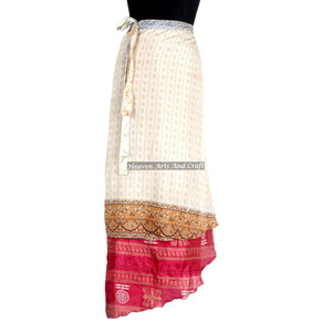 Exclusive Two Layered Reversible New Indian Around Silk Sari <b>Wrap</b> Skirts Silk <b>Sarong</b> Beach Pareo Long <b>Wrap</b> Around Skirt - Product Image 4