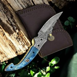Cuchillos Plegables de Caza de Estilo Profesional con Empuñadura Azul, Tapas Metálicas y Funda Protectora de Cuero para Caza y Camping - Product Image 5