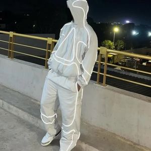 Custom Oversized Reflective Windbreaker <b>Tracksuit</b> Men Streetwear Polyester Jacket and Jogger Set - Product Image 6