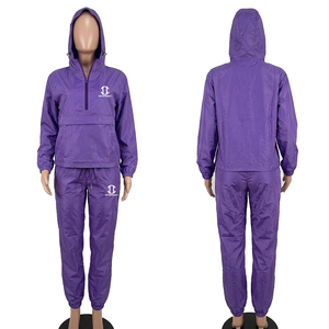 <b>Men</b> Purple Waterproof Breathable Quick Dry Tracksuit Hooded Casual Full Length Joggers Set Lightweight Cotton Zipper Fly Closure - Product Image 1