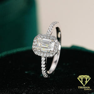 Elegant Moissanite Diamond <b>Emerald</b> Cut Engagement <b>Ring</b> <b>Silver</b> Tone Prong Setting Luxury Bridal Jewelry Statement <b>Ring</b> For Women - Product Image 5