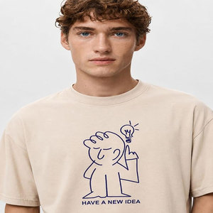 T-shirt à manches courtes beige pour homme, coupe classique, uni, décontracté, 100% coton, jersey tricoté, col rond, anti-boulochage, séchage rapide - Product Image 4