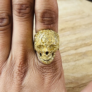 Bague Tendance Hip Hop Crâne Gothique en Laiton pour Hommes, Plaqué Or 18 carats, Style Punk Massif, Bijoux de Motard, Vente en Gros/OEM/ODM - Product Image 3