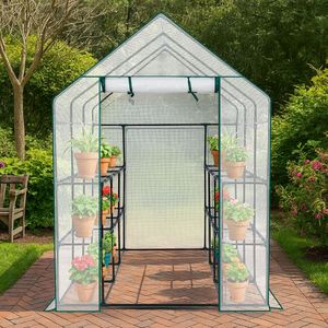 8 Shelf Mini Greenhouse PE Cover Indoor Outdoor Wood <b>Frame</b> 56\" X 56\" X 77\" Poly Material for <b>Plant</b> Gardening Backyard Garden - Product Image 6