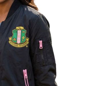 Black Women Bomber <b>Jacket</b> with Green and Gold Embroidered Crest Full Zip Long Sleeve Casual Lightweight Fashion Outerwear Wear - Product Image 6