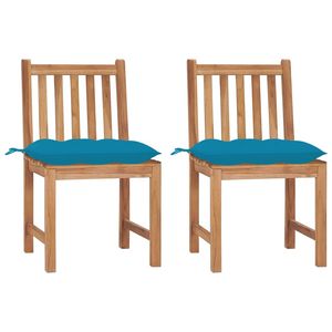 Ensemble de 2 chaises de patio rembourrées bleu clair avec structure en bois de teck - Product Image 1
