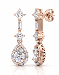 Pendientes de Halo con Princesa y Baguette para Mujer, Joyería de Boda, Diamantes Cultivados en Laboratorio - Product Image 1