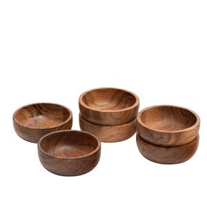 Ensemble de 6 bols de service en bois d'acacia naturel pour salades, chips, collations, décoration de cuisine, à prix d'usine avantageux - Product Image 1