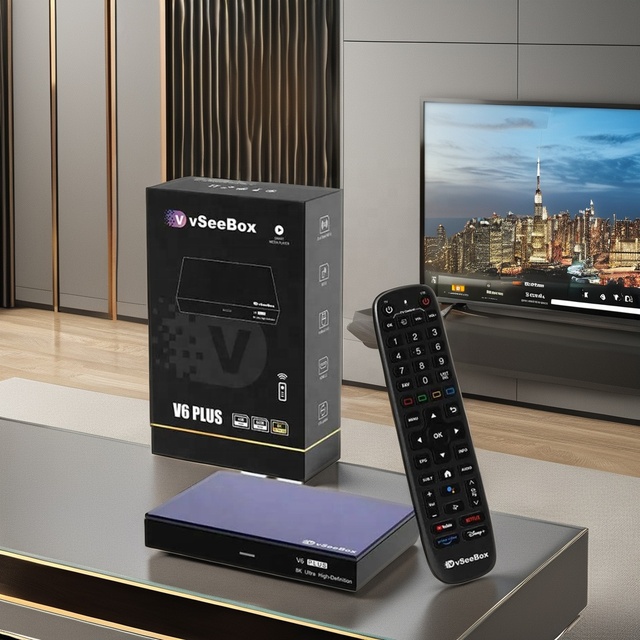 Vseebox V6 Plus Quad Core Android 14 TV Box Dual Screen Technology 6K Resolution Amlogic S905 Processor 802.11n WiFi Large Space