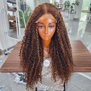 Perruque complète en dentelle bouclée brune foncée ombrée, cheveux humains birmans, perruque frontale en dentelle à cuticules alignées, pour femmes noires - Product Image 1