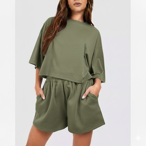 Summer Women's Solid Embroidered Quick-Dry Breathable Eco-Friendly Canvas Two-Piece <b>Set</b> Short Sleeve Top Comfortable Polyester - Product Image 3