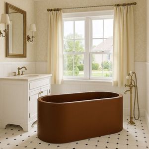 Baignoire autoportante ovale de luxe en laiton martelé, finition polie, écologique, pour une immersion profonde, idéale pour une salle de bain moderne et élégante - Product Image 6