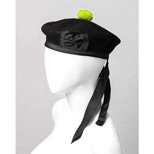 Casquette Balmoral écossaise 100% pure laine noire unie personnalisée avec petit pompon vert et ruban de queue – Vente en gros - Product Image 2