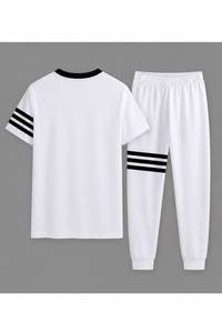 Men's <b>White</b> Stripe Tracksuit <b>Jogger</b> Sweatpants Set Casual Sportswear Custom Logo Winter Outfit - Product Image 3